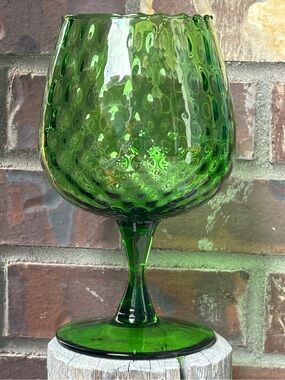 Vintage Empoli Glass Green Diamond Optic Pattern Vase